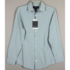NWT Mizzen Main Leeward Shirt Mens S Trim Fit Green Blue Check Plaid Performance